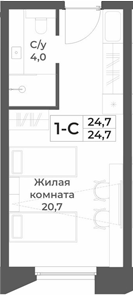 Планировка студии 24.70 м² в ЖК «RIZALTA РЕЗОРТ БЕЛОКУРИХА»
