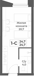 Планировка студии 24.70 м² в ЖК «RIZALTA РЕЗОРТ БЕЛОКУРИХА»