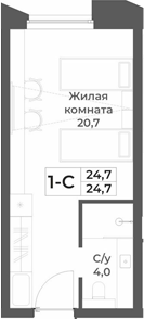 Планировка студии 24.70 м² в ЖК «RIZALTA РЕЗОРТ БЕЛОКУРИХА»