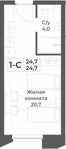 Планировка студии 24.70 м² в ЖК «RIZALTA РЕЗОРТ БЕЛОКУРИХА»