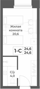 Планировка студия 24.60 м² в ЖК «RIZALTA РЕЗОРТ БЕЛОКУРИХА»