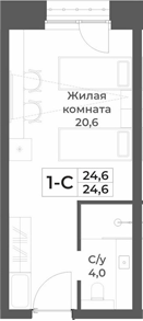 Планировка студии 24.60 м² в ЖК «RIZALTA РЕЗОРТ БЕЛОКУРИХА»