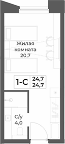 Планировка студии 24.70 м² в ЖК «RIZALTA РЕЗОРТ БЕЛОКУРИХА»
