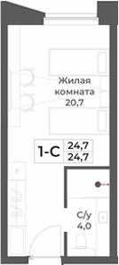 Планировка студии 24.70 м² в ЖК «RIZALTA РЕЗОРТ БЕЛОКУРИХА»