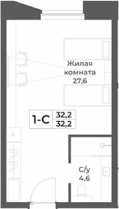 Планировка студии 32.20 м² в ЖК «RIZALTA РЕЗОРТ БЕЛОКУРИХА»