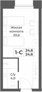 Планировка студии 24.60 м² в ЖК «RIZALTA РЕЗОРТ БЕЛОКУРИХА»
