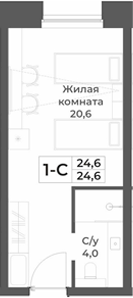 Планировка студия 24.60 м² в ЖК «RIZALTA РЕЗОРТ БЕЛОКУРИХА»