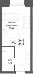 Планировка студии 24.60 м² в ЖК «RIZALTA РЕЗОРТ БЕЛОКУРИХА»
