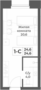 Планировка студии 24.60 м² в ЖК «RIZALTA РЕЗОРТ БЕЛОКУРИХА»