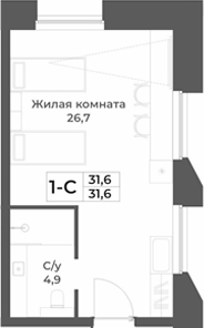 Планировка студии 31.60 м² в ЖК «RIZALTA РЕЗОРТ БЕЛОКУРИХА»