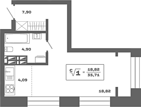 Планировка студии 35.71 м² в ЖК «Ньютон»