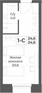 Планировка студии 24.60 м² в ЖК «RIZALTA РЕЗОРТ БЕЛОКУРИХА»