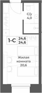 Планировка студии 24.60 м² в ЖК «RIZALTA РЕЗОРТ БЕЛОКУРИХА»