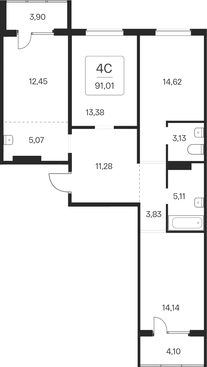 Планировка 4е-к.кв 83.01 м² в ЖК «Эко-квартал на Кедровой»
