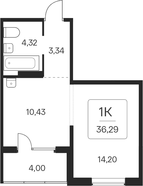 Планировка 1-к.кв 32.29 м² в ЖК «Эко-квартал на Кедровой»