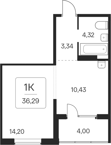 Планировка 1-к.кв 32.29 м² в ЖК «Эко-квартал на Кедровой»