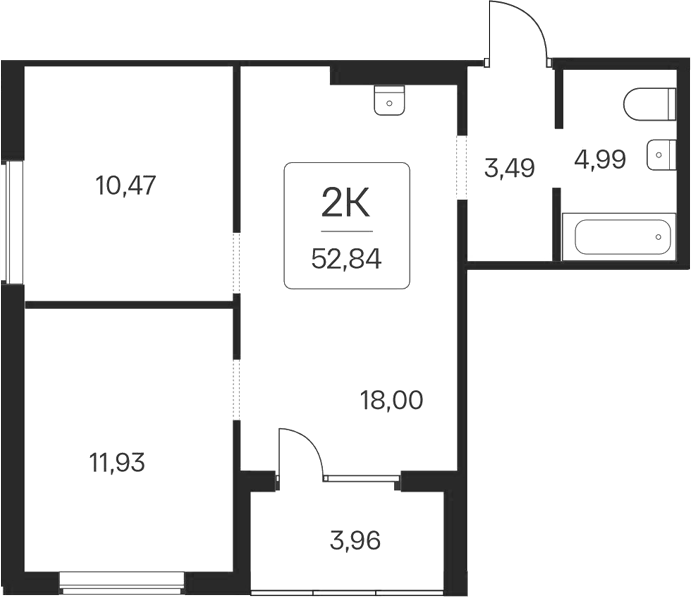 Планировка 2-к.кв 48.88 м² в ЖК «Эко-квартал на Кедровой»