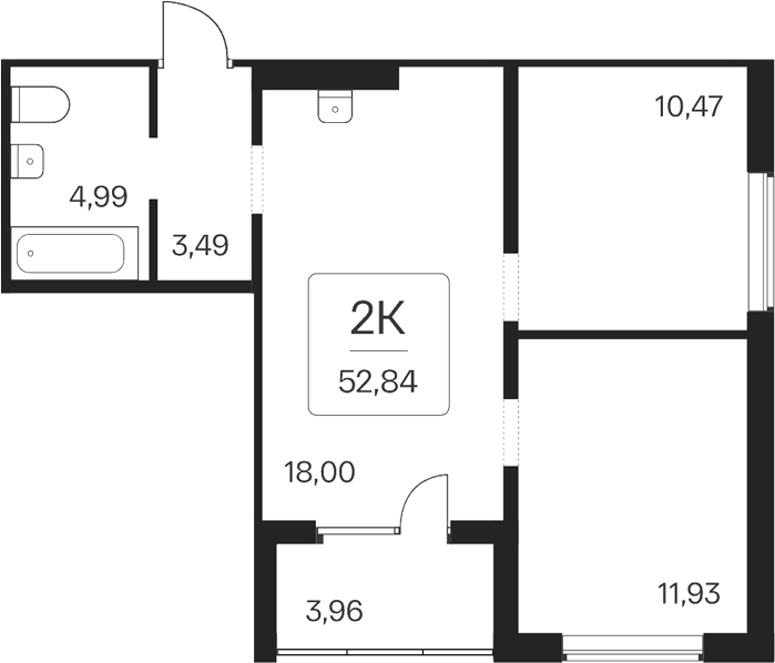 Планировка 2-к.кв 48.88 м² в ЖК «Эко-квартал на Кедровой»