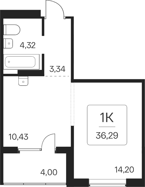 Планировка 1-к. квартира 32.29 м² в ЖК «Эко-квартал на Кедровой»