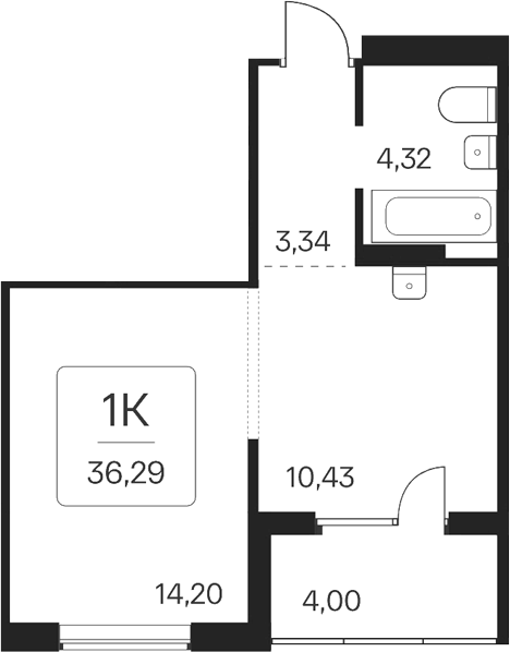Планировка 1-к. квартира 32.29 м² в ЖК «Эко-квартал на Кедровой»