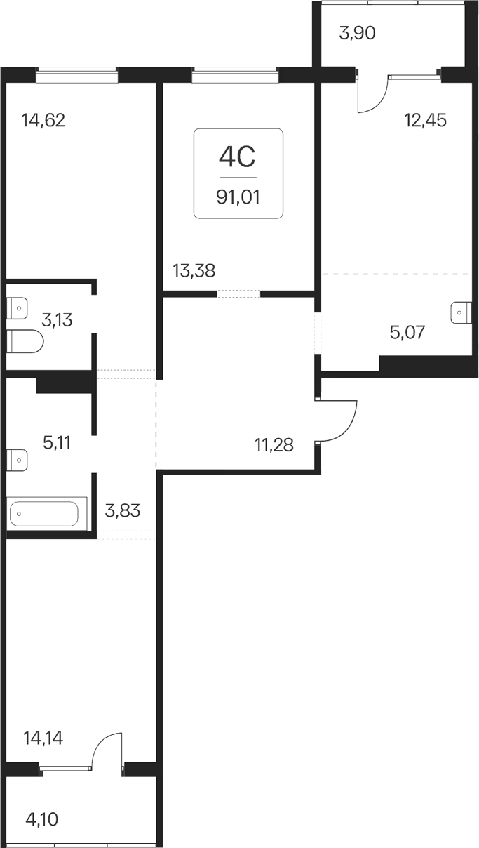 Планировка 4е-к.кв 83.01 м² в ЖК «Эко-квартал на Кедровой»