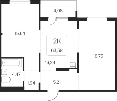 Планировка 2-к. квартира 59.30 м² в ЖК «Эко-квартал на Кедровой»