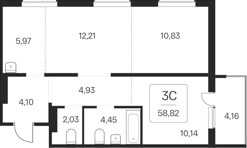 Планировка 2-к. квартира 54.66 м² в ЖК «Эко-квартал на Кедровой»