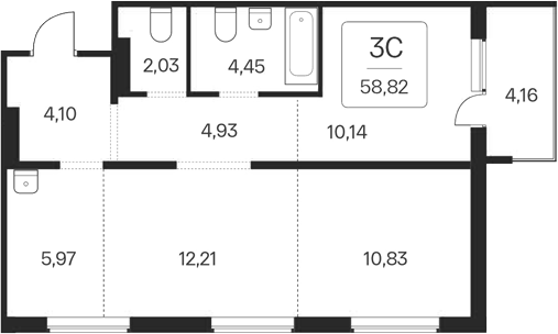 Планировка 2-к. квартира 54.66 м² в ЖК «Эко-квартал на Кедровой»