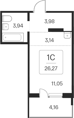 Планировка студия 22.11 м² в ЖК «Эко-квартал на Кедровой»