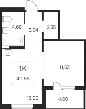 Планировка 1-к. квартира 36.66 м² в ЖК «Эко-квартал на Кедровой»