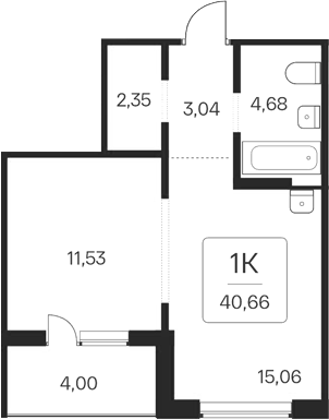 Планировка 1-к. квартира 36.66 м² в ЖК «Эко-квартал на Кедровой»
