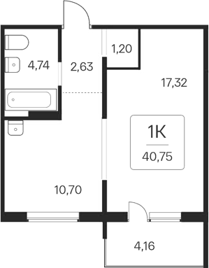 Планировка 1-к. квартира 36.59 м² в ЖК «Эко-квартал на Кедровой»