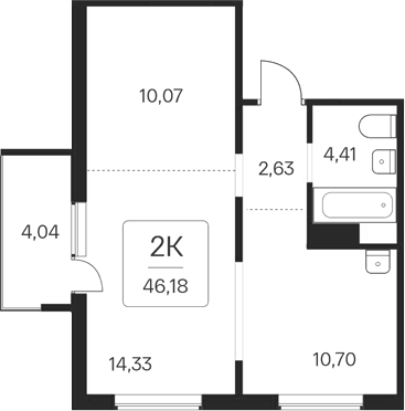 Планировка 2-к. квартира 42.14 м² в ЖК «Эко-квартал на Кедровой»