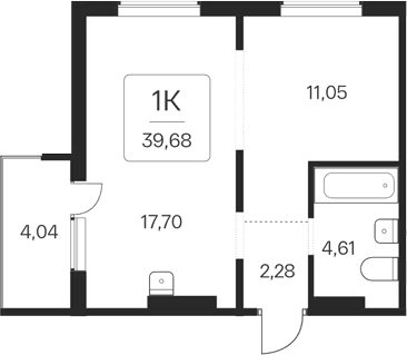Планировка 1-к. квартира 35.64 м² в ЖК «Эко-квартал на Кедровой»
