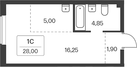 Планировка студии 28.00 м² в ЖК «Расцветай на Зорге»