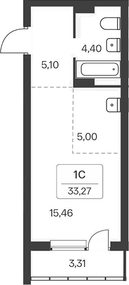 Планировка студии 29.96 м² в ЖК «Расцветай на Зорге»