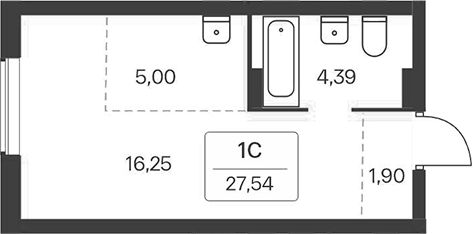 Планировка студии 27.54 м² в ЖК «Расцветай на Зорге»