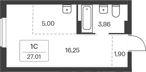 Планировка студии 27.01 м² в ЖК «Расцветай на Зорге»