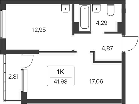 Планировка 1-к.кв 39.17 м² в ЖК «Расцветай на Зорге»