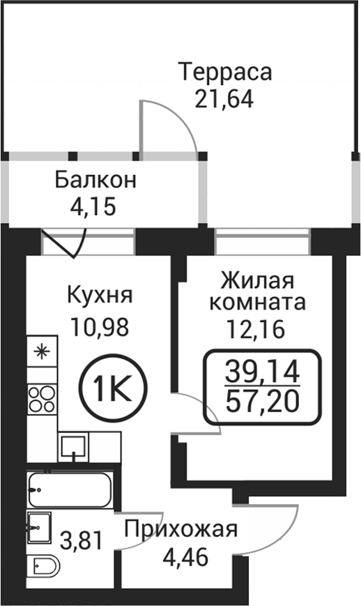 Планировка 1-к. квартира 31.40 м² в ЖК «Пегас»