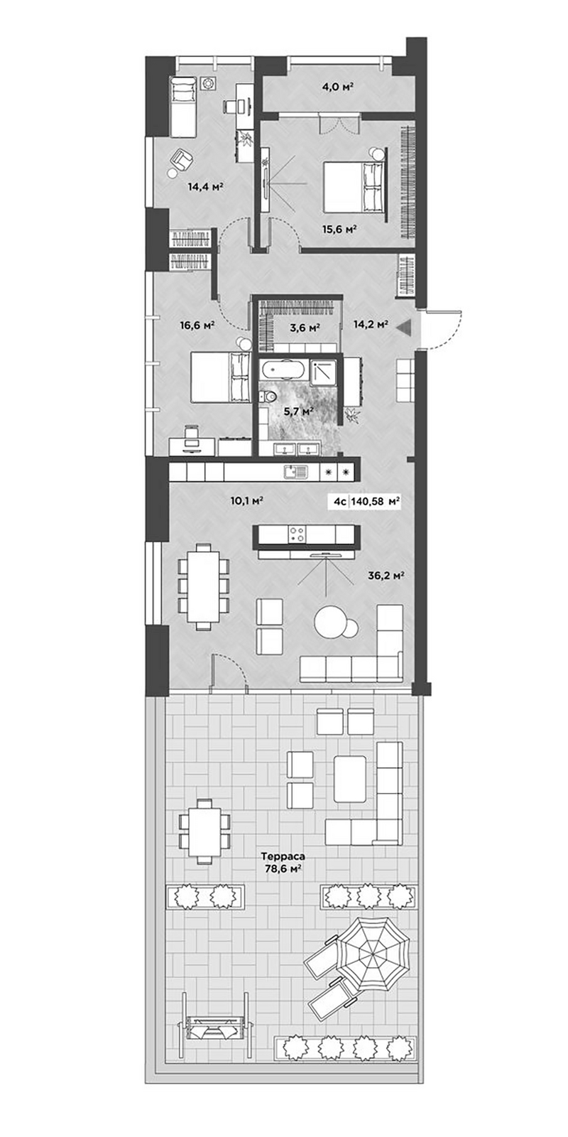 Планировка 4е-к.кв 113.52 м² в ЖК «Берлин»