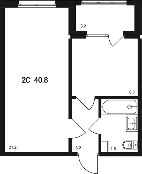 Планировка 2е-к.кв 37.60 м² в ЖК «Аэрополис»