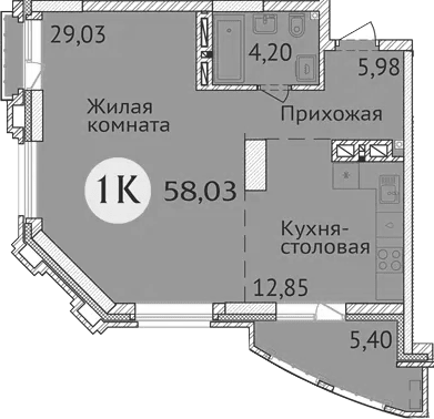 Планировка студии 52.06 м² в ЖК «Заельцовский New»