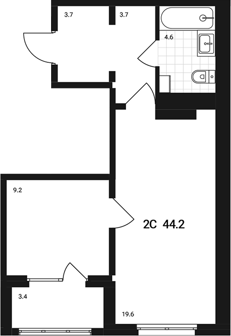 Планировка 2е-к.кв 40.80 м² в ЖК «Аэрополис»