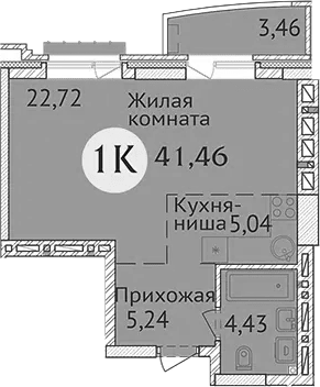 Планировка студии 37.43 м² в ЖК «Заельцовский New»