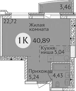 Планировка студии 37.43 м² в ЖК «Заельцовский New»