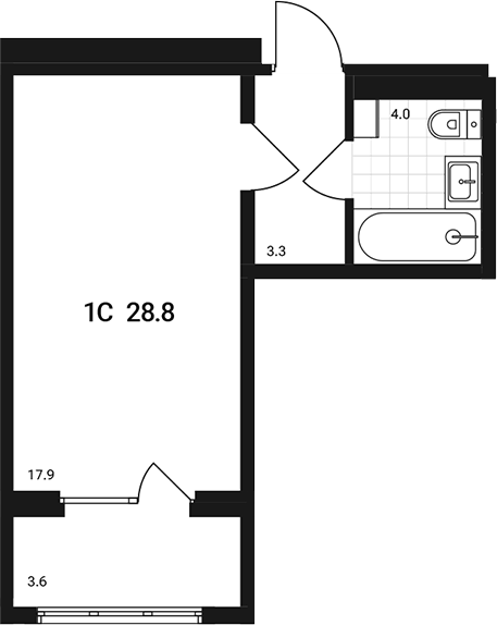 Планировка студии 25.20 м² в ЖК «Аэрополис»