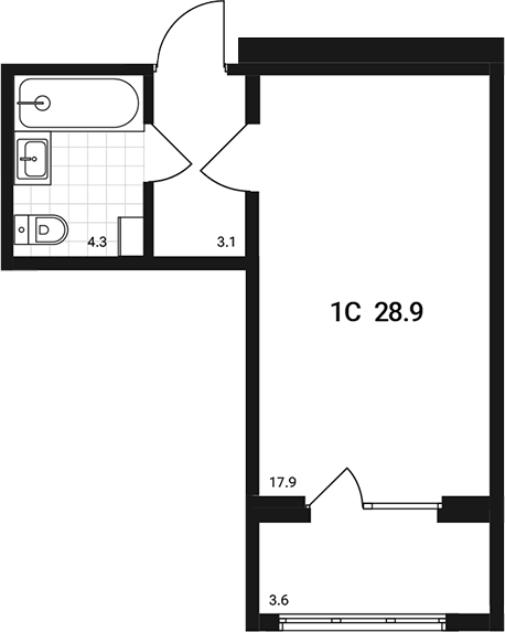 Планировка студии 25.30 м² в ЖК «Аэрополис»