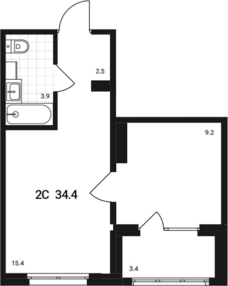 Планировка 2е-к.кв 31.00 м² в ЖК «Аэрополис»