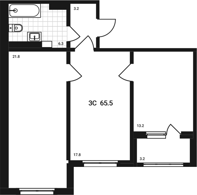 Планировка 3е-к.кв 62.30 м² в ЖК «Аэрополис»